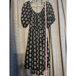 Old Navy Womens Dress Large Black White Leaf Print‎ Tie Back Open Cut Out Boho